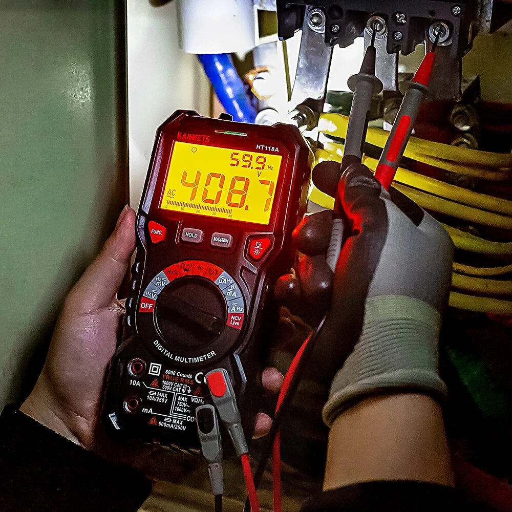 KAIWEETS HT118A TRMS Digital Multimeter 6000 Counts with Flashlight & Safety Features for Household & Automotive Testing - EU/US Direct