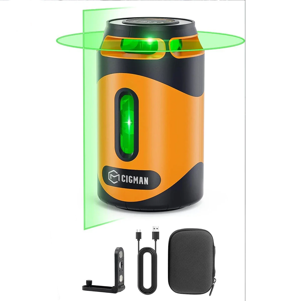 CIGMAN CM-505 360° Green Laser Level, Self-Leveling, 100Ft Range, Rechargeable Battery, Pulse Mode, Includes Magnetic Mount, Carry Pouch