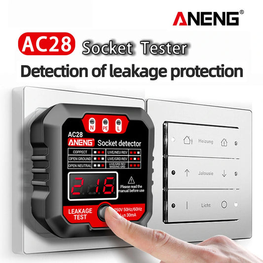 ANENG AC28 Multi-function Voltage & Polarity Tester with Digital Display and Global Plug Compatibility