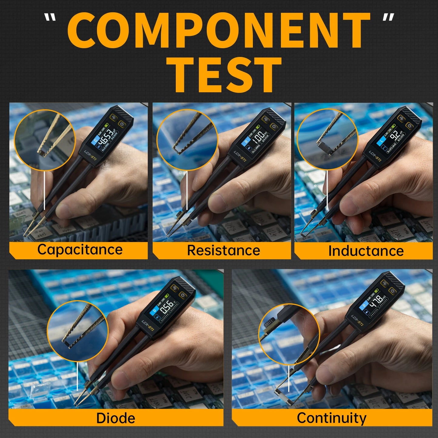 FNIRSI LCR-ST1 Smart Tweezer: Mini LCR SMD ESR Tester for Resistance, Capacitance, Inductance, Continuity & Diode Measurement