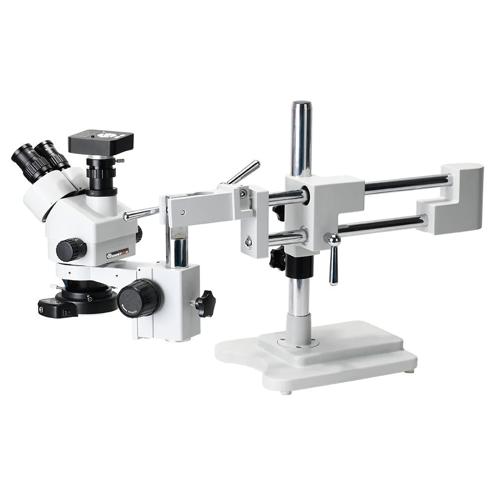 MUSTOOL Stereo Trinocular Microscope with 41MP Camera, 3.5X-90X Zoom, Double Boom Stand for Industrial PCB Repair