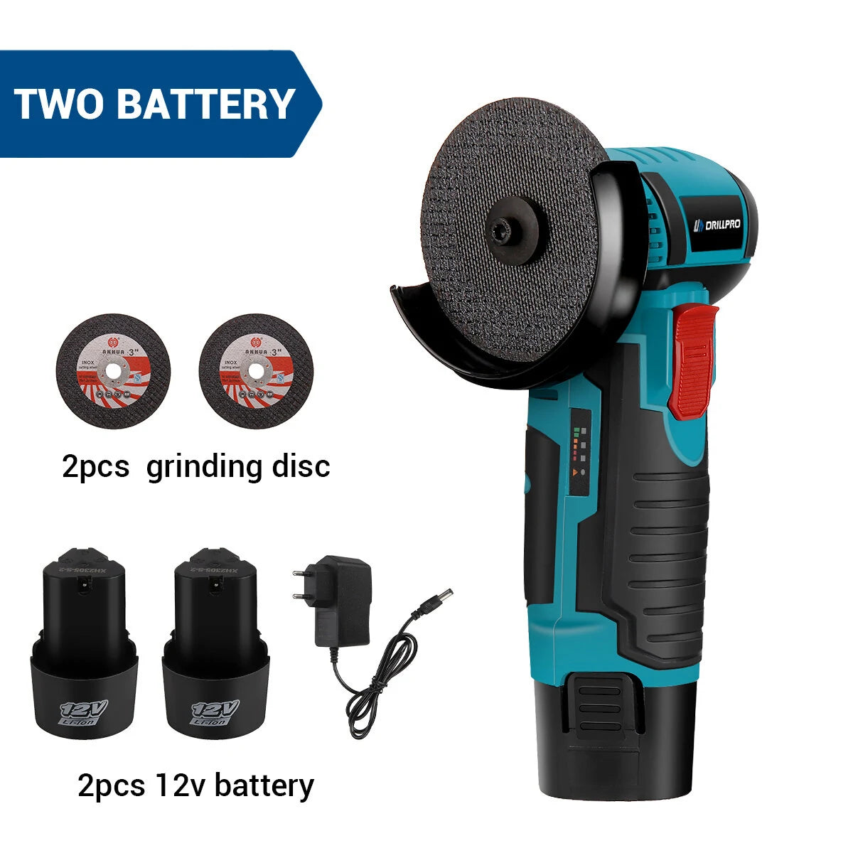 16.8V Brushless 75mm Angle Grinder with Display, 1PC Cutting Blade, 0.5A Charger, 1500mAh Battery