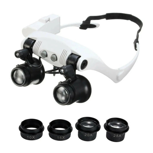 LED Double Eye Portable Head Magnifying Glass: 10X, 15X, 20X, 25X Repair Loupe