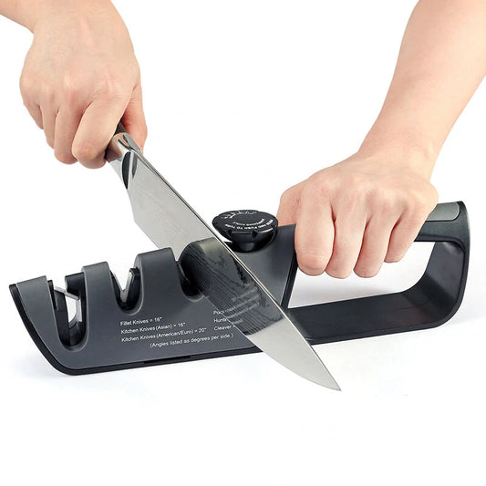 3-Stage Manual Knife & Scissors Sharpener with Grip and 6 Adjustable Angles for Kitchen