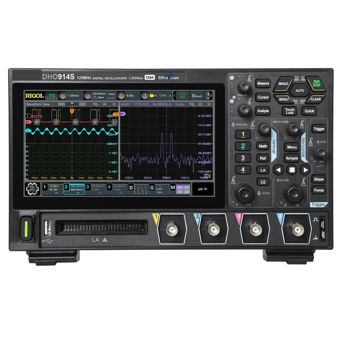 DHO914S Digital Oscilloscope 125MHz, 4-Channel, 12-bit, 1.25GSa/s, Signal Generator & Advanced Display