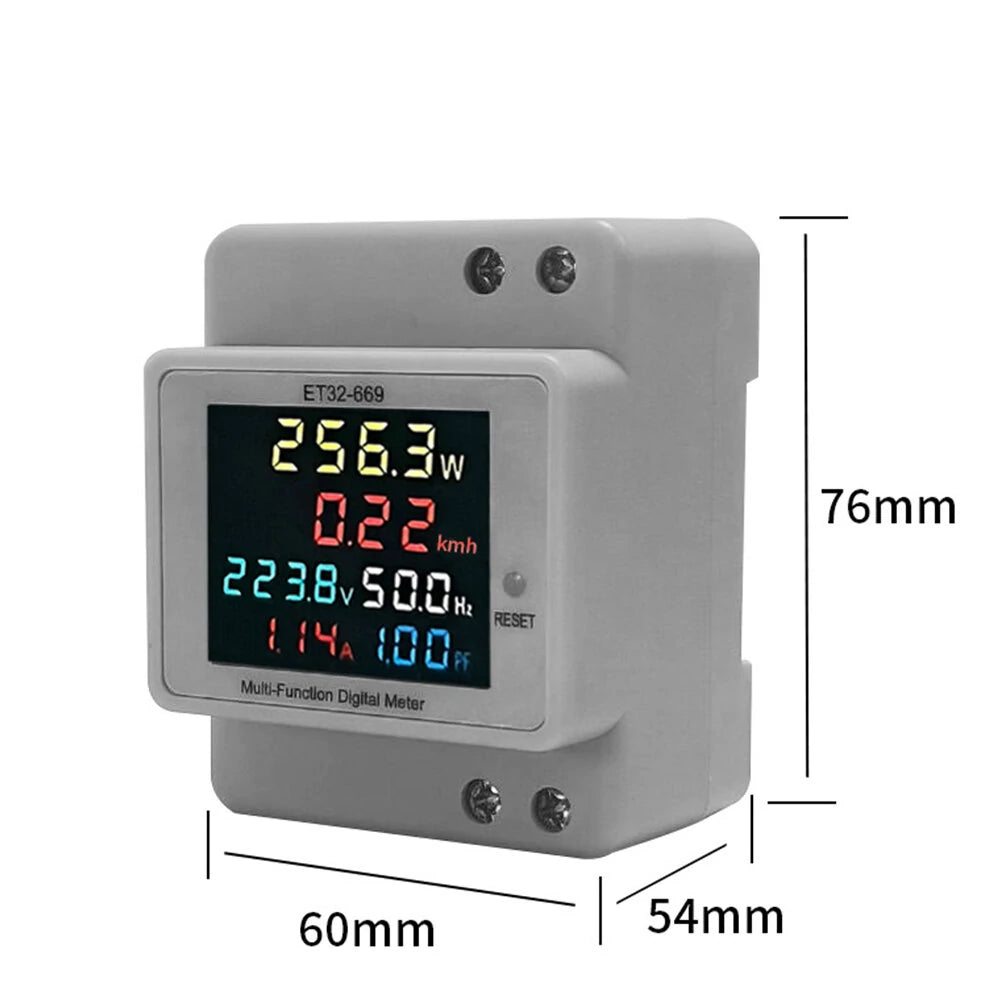 ET32-669 Professional Electrical Meter: High Precision, Full-View LCD, Measures Voltage, Current, Power, Frequency, Power Factor, 22KW Support, Heat Resistant