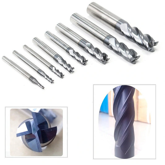 Tungsten Carbide End Mill Set - 8PCS (2-12mm), 4 Flutes, CNC Milling Cutter, High-Speed, Wear-Resistant