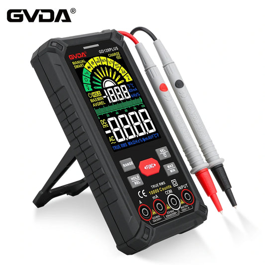 Smart Digital Multimeter GVDA 128PLUS, 9999 Counts, LCD Color Display, True RMS, DC/AC Voltage & Current, Rechargeable Multitester