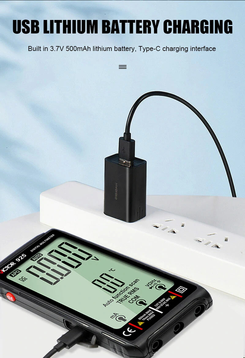 Victor 925 Digital Multimeter 10000 Counts LCD Display NCV Diode 500mAh Battery Frequency Smart Tester