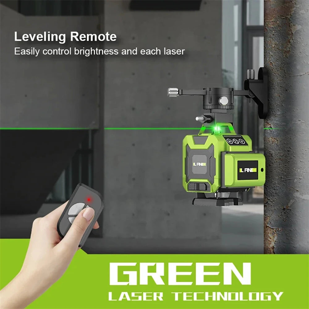 16-Line 4x360° Green Laser Level with Self-Leveling, Rechargeable Battery & Case for Ceiling Tile Installation