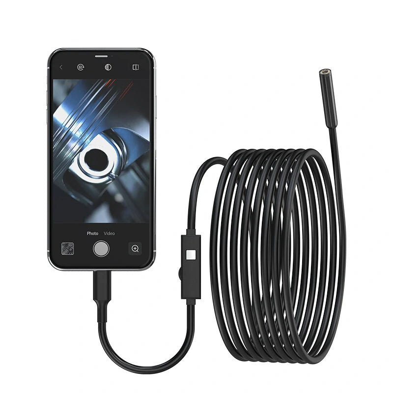 3-in-1 1920P HD Inspection Camera, IP67 Waterproof Borescope for iPhone / Android / Type-C, 8mm Lens, LED Lights, Flexible or Semi-Rigid Cable