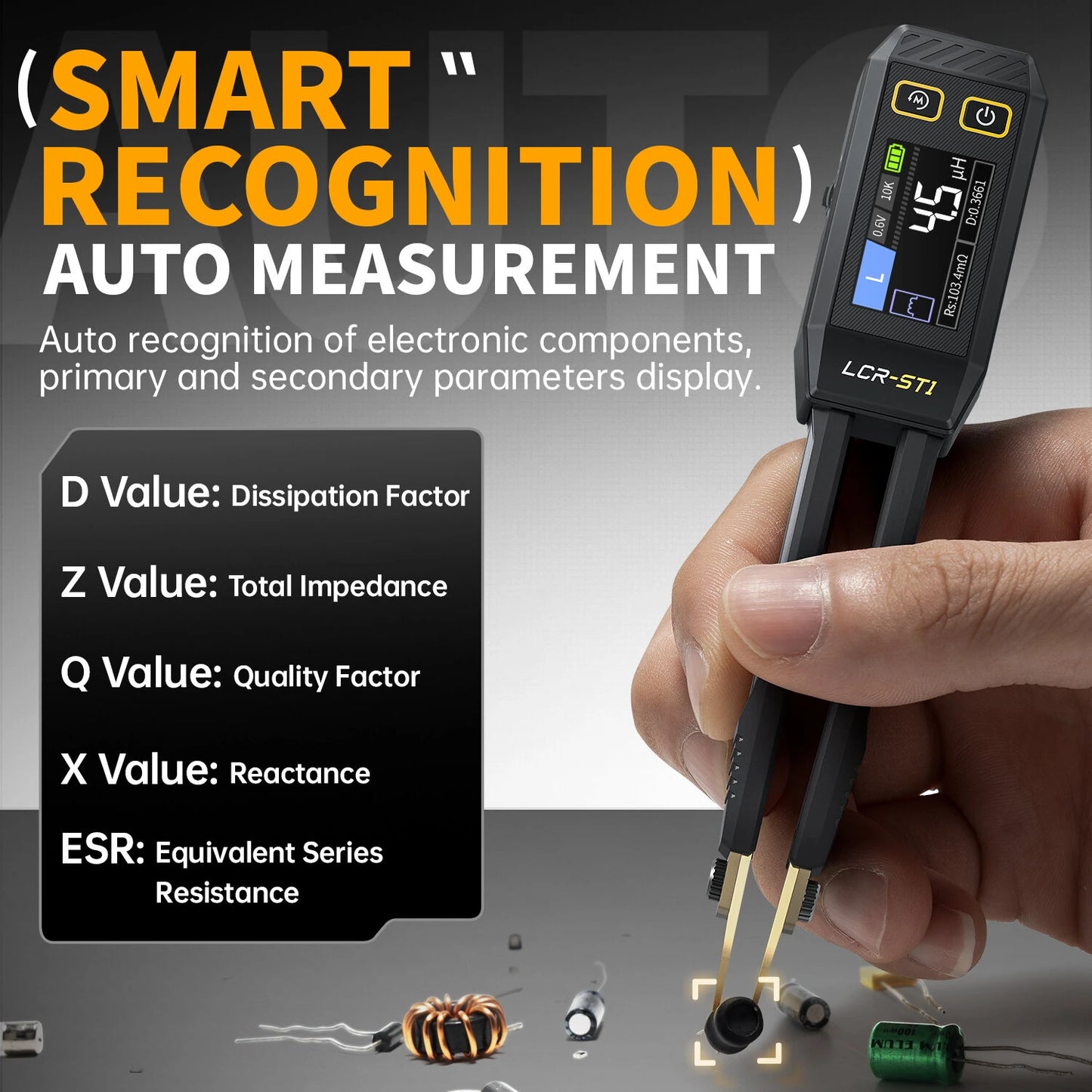 FNIRSI LCR-ST1 Smart Tweezer: Mini LCR SMD ESR Tester for Resistance, Capacitance, Inductance, Continuity & Diode Measurement