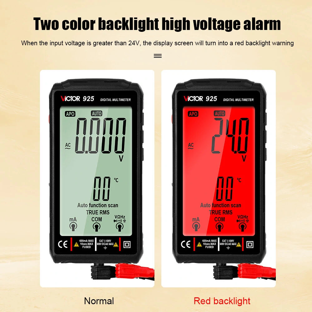 Victor 925 Digital Multimeter 10000 Counts LCD Display NCV Diode 500mAh Battery Frequency Smart Tester