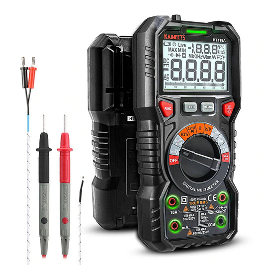 KAIWEETS HT118A TRMS Digital Multimeter 6000 Counts with Flashlight & Safety Features for Household & Automotive Testing - EU/US Direct