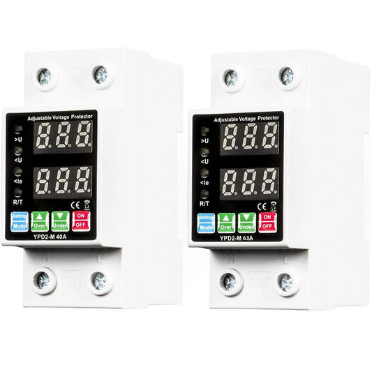 Adjustable Automatic Reclosing Protector 40A/63A with Over/Under Voltage & Overcurrent Protection, Dual Digital Display (230-280V)