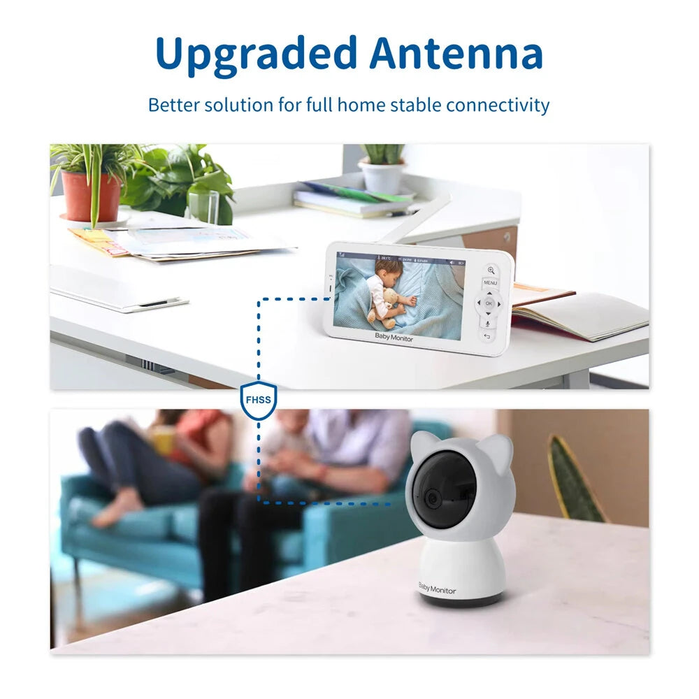 5 Smart WiFi Baby Monitor - Video Camera with Mobile App, PTZ, HD Night Vision, Two-Way Audio & Lullabies