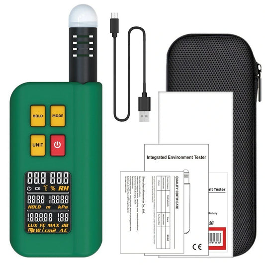 BSIDE GX1 4-in-1 Environmental Tester: Temperature, Humidity, Light, Noise & Altitude with Decibel A&C Weighted Functions