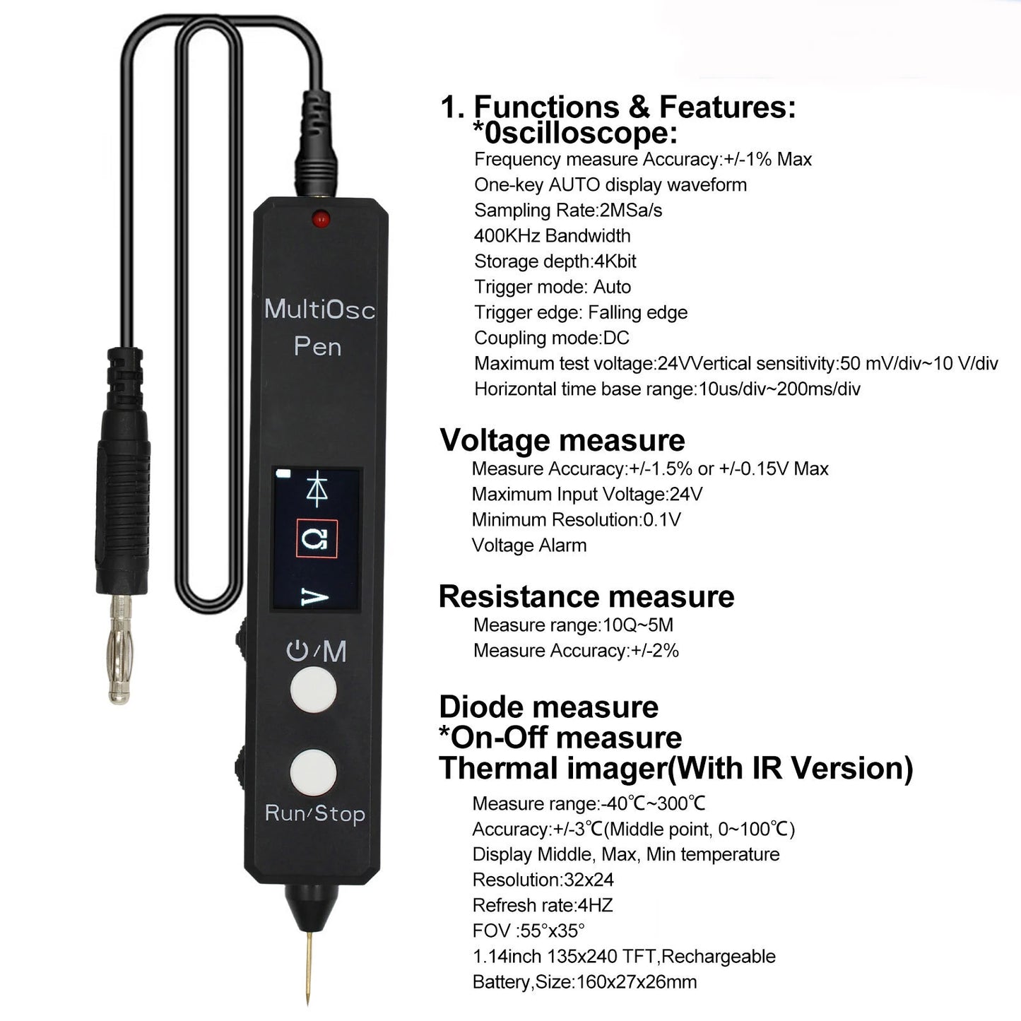 Precision Multifunctional Pen: Oscilloscope, Voltage Tester, Thermal Imager, Resistance & Diode Measurement Tool