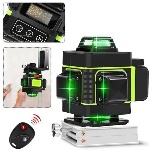 4D Green Laser Level with 16 Lines and Remote Control, Includes Wall Mount