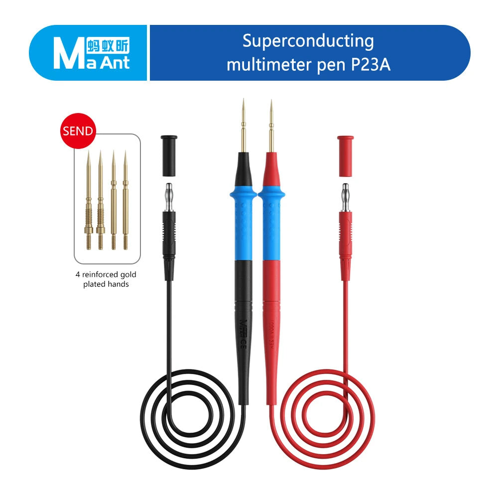 MA ANT P23A Multimeter Test Lead Set – 1000V 23A, 316 Stainless Steel, Silicone Wire, Detachable Tips