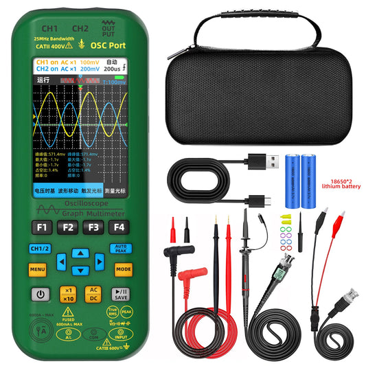 BSIDE Dual Channel 50MHz Handheld Oscilloscope & 4-IN-1 Digital Multimeter with Signal Generator and 6000A Current Tester