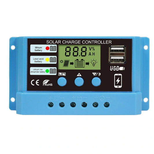 10A/20A/30A Solar Charge Controller, 12V/24V Auto LCD for Lead-Acid Battery