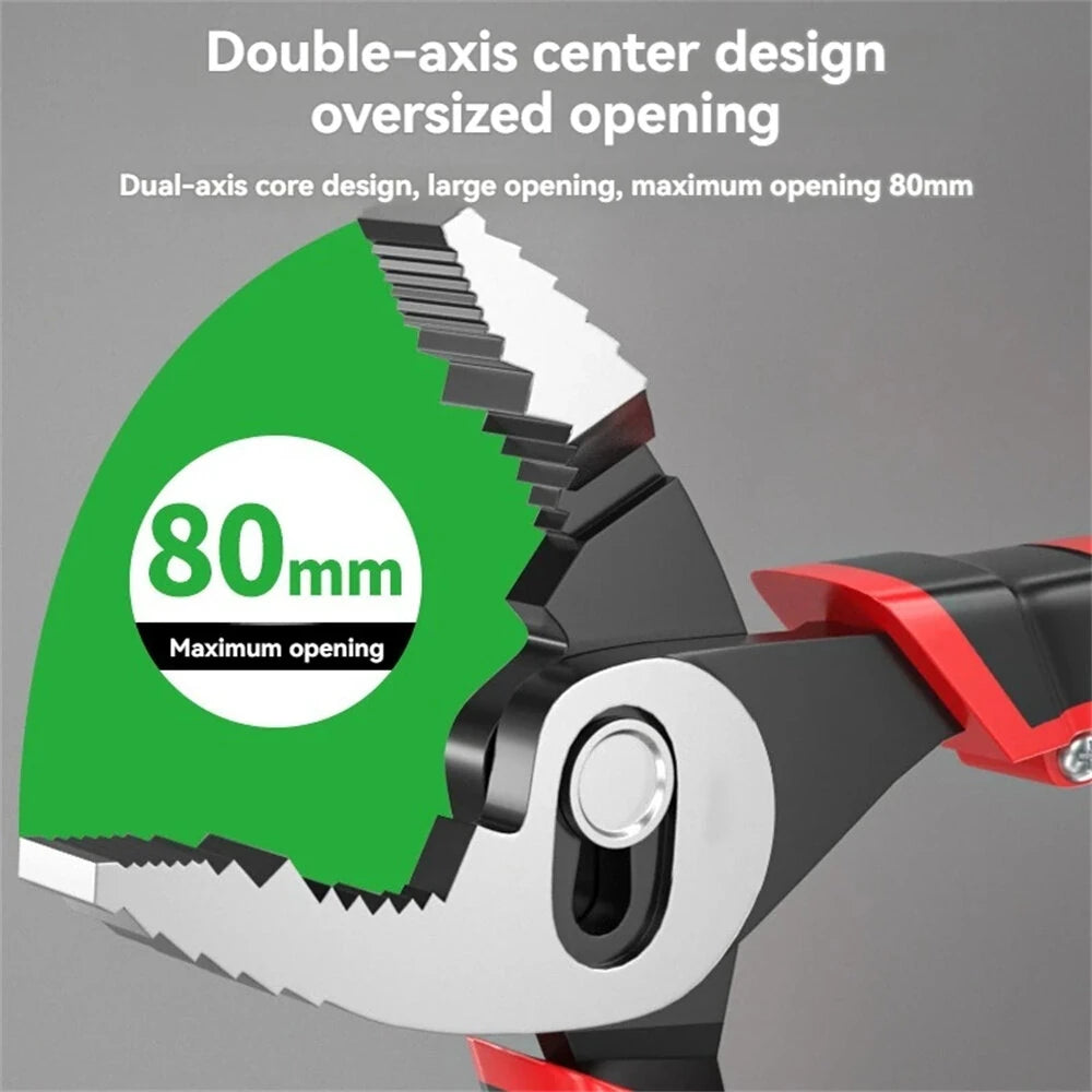 Ergonomic Fish Nose Pliers, Double Axis, 80mm Jaw, Chromium Vanadium Steel, 215mm, TPR Handle