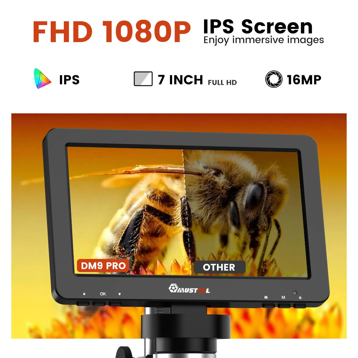 Mustool DM9 Pro 16MP HDMI Digital Microscope with Reflective Cover, 7 IPS Screen, 1200X Zoom, Professional Soldering and Entire Coin Viewing