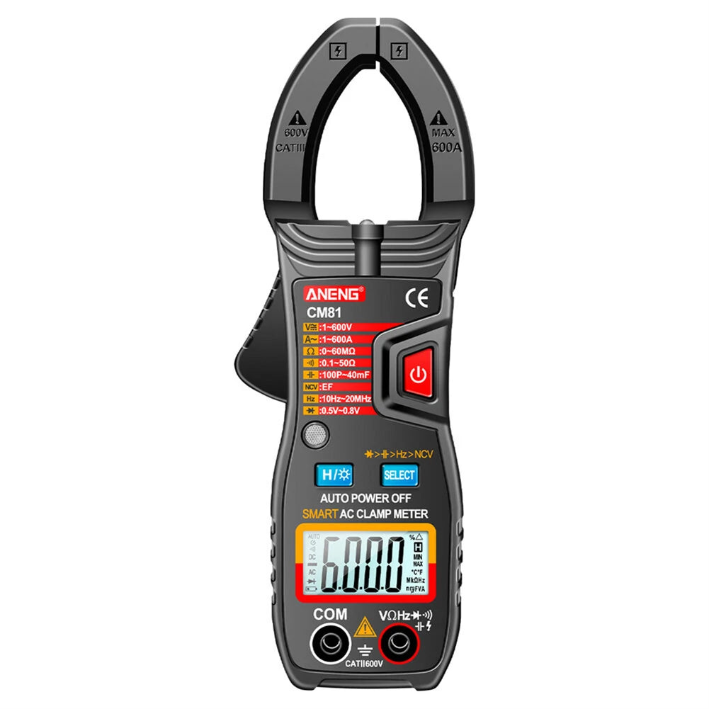 ANENG CM81 Digital Clamp Meter - 6000 Counts, Auto Range, NCV, DC/AC Voltage, Current, Resistance, Frequency, Capacitance Tester