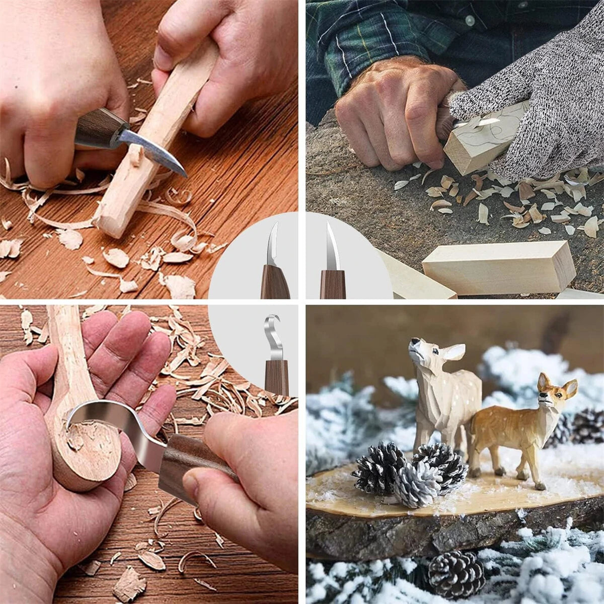 7-in-1 Wood Carving Tools Kit: Hook, Whittling, Chip Knives, Gloves & Sharpener for Beginners