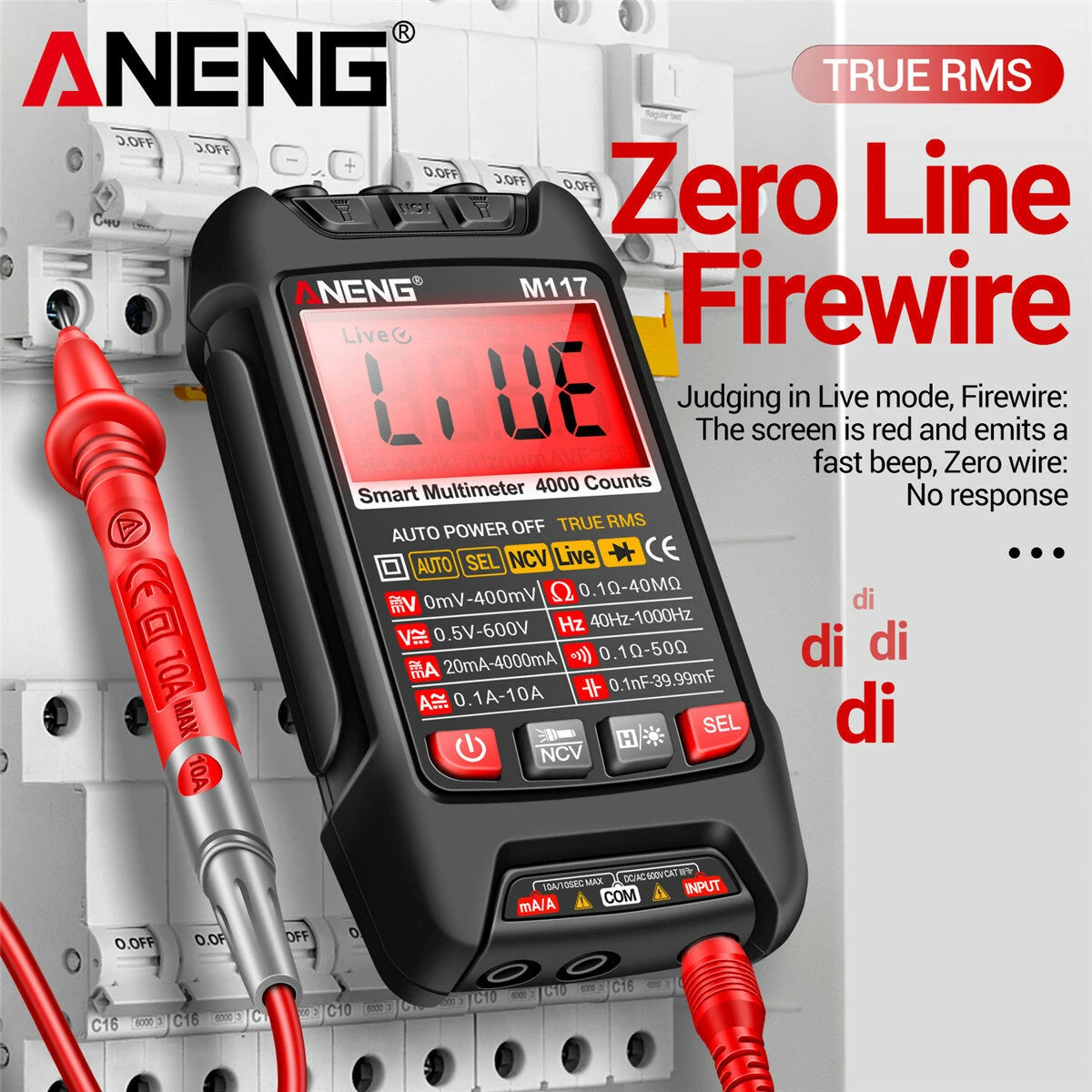 ANENG M117 High Precision True RMS Digital Multimeter with AC/DC Voltage, Current, and Resistance Measurement, Capacitor Reading, Data Hold, Auto Power Off, and Backlit Display
