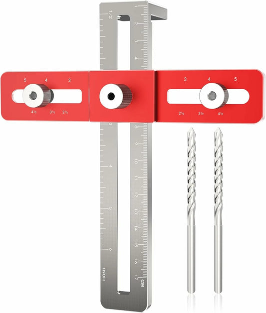 Adjustable Doweling Jig Cabinet Hardware Template Tool for Knobs, Handles, Pulls - Self-Centering Punch Locator