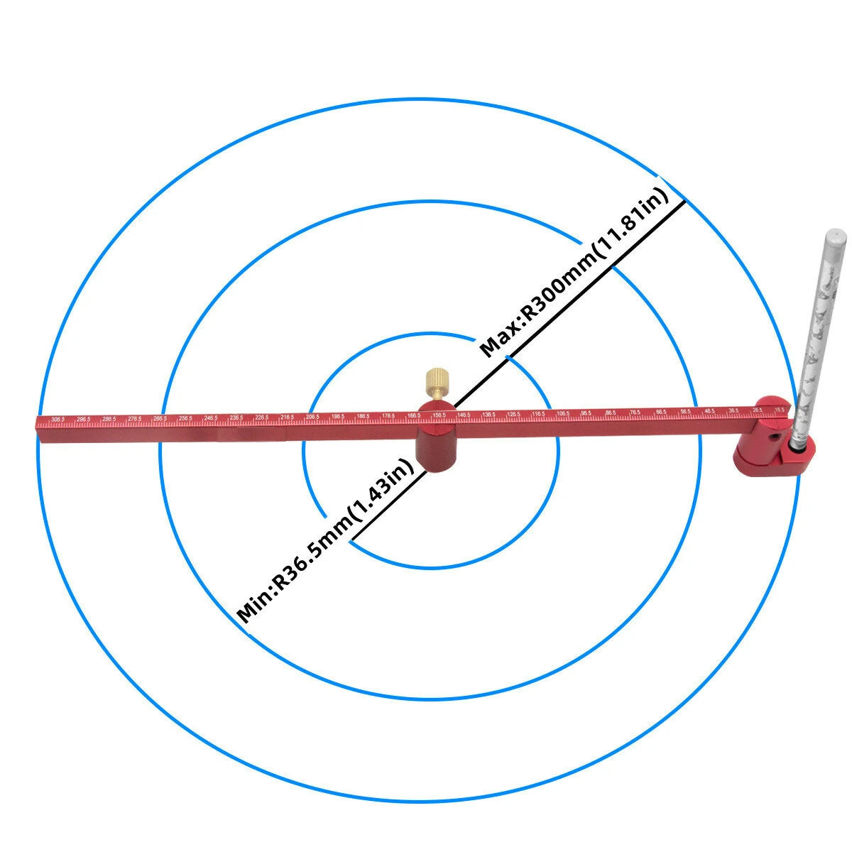 Aluminum Adjustable Circle Ruler 300mm - Precise Center Finder for Woodworking & Crafts