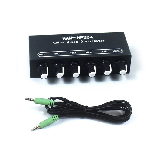 Stereo Audio Mixer Distributor - 2 In 4 Out, 5X Magnification, 3.5mm, JRC NJM3414A, DC 5-15V, Volume Control (HAM-HP204)