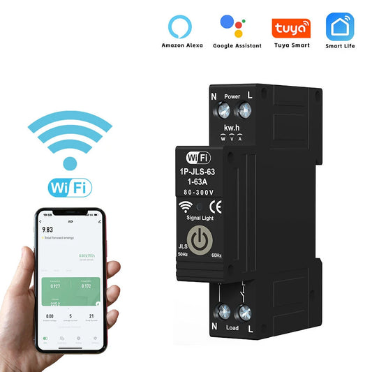 Smart WiFi Circuit Breaker 1P 63A with Energy Monitoring, Alexa & Google Assistant Compatibility, Remote Control