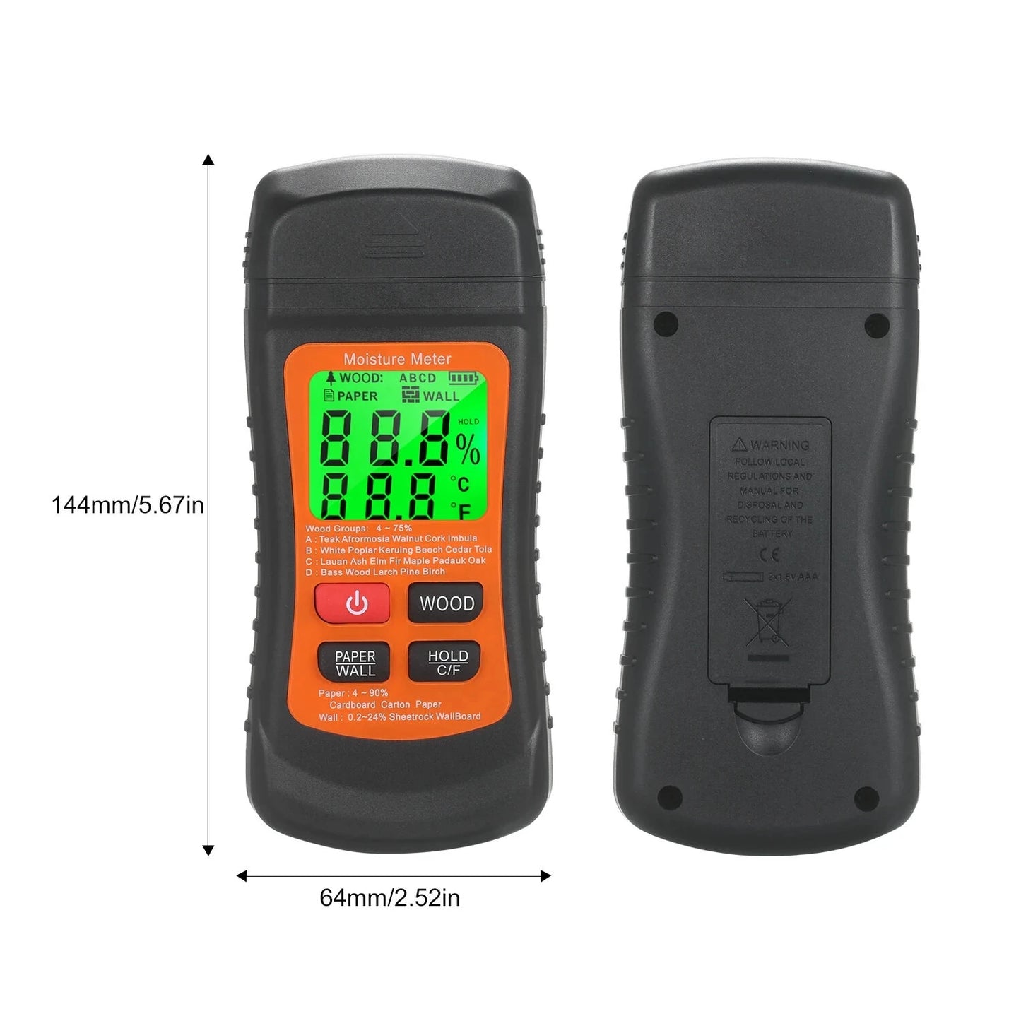 MT02 Digital Wood Moisture Meter - LCD Display, High Precision, Non-Destructive Portable Tester for Wood, Paper, Wall