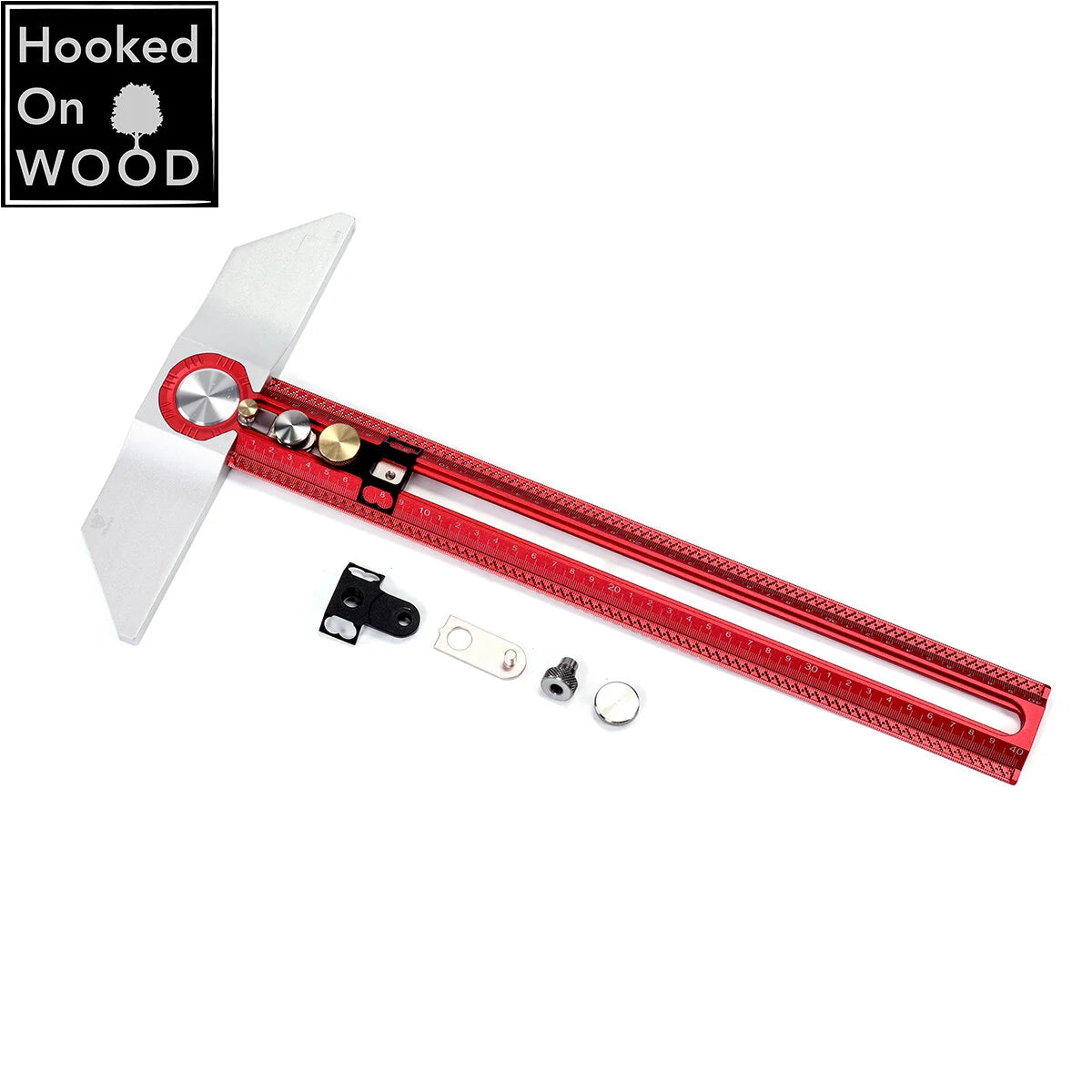 400mm Aluminum Alloy T-Square Ruler - Hooked Wood Marking Gauge & Hole Positioning Tool, HONGDUI MT-2465 PRO