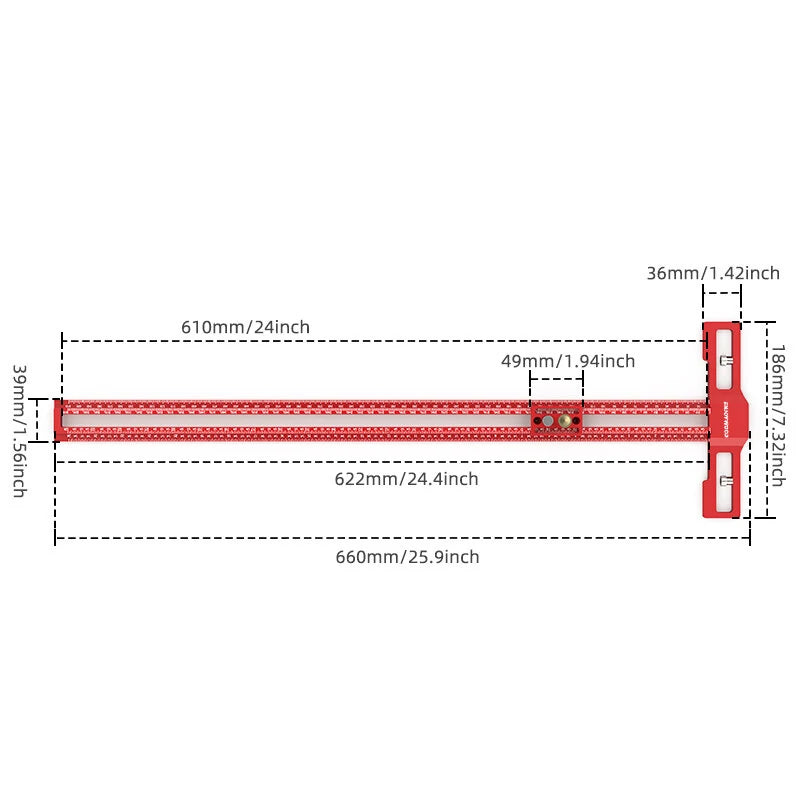 ENJOYWOOD TS-24 Multi-Function Scribing Ruler with Snap-In Slider & Adjustable Length for Precision (400mm/600mm)