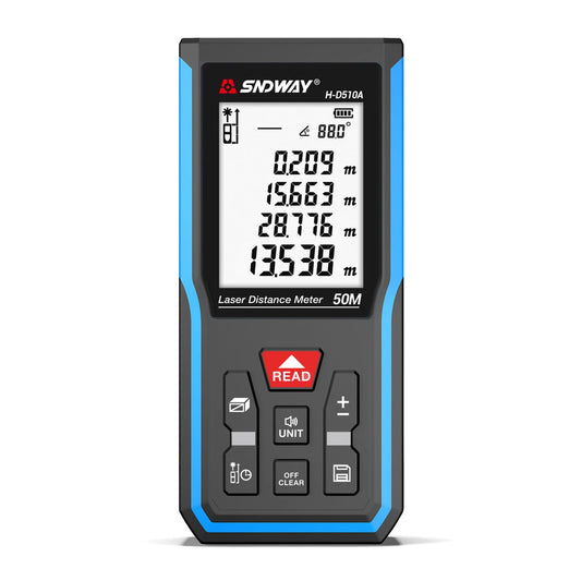 SNDWAY H-D510A/E 50m Laser Distance Meter with Electronic Angle, Area & Volume Measurement | Pythagorean Theorem, 2.0 HD Screen, 99 Data Storage, 850mAh Lithium Battery