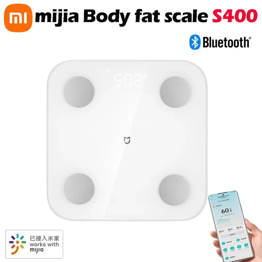 Xiaomi Mijia S400 Smart Body Fat Scale with Dual Frequency Bioelectrical Impedance, 25 Health Metrics, Heart Rate Monitor, Multi-User Memory, & Bluetooth 5.0 App Integration