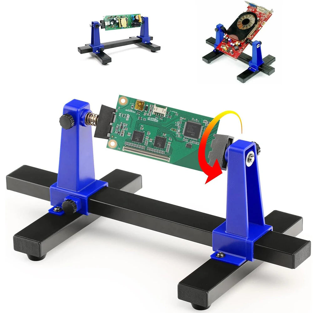 360° Rotating Adjustable PCB Holder - Fireproof Ceramic & Metal, Max 20cm Width for Circuit Board Soldering