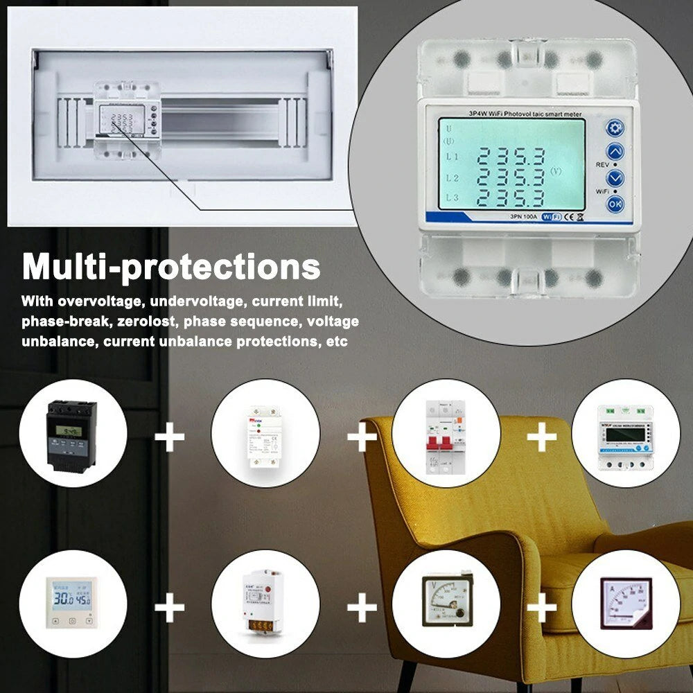 Smart 3-Phase Electric Energy Meter with WiFi Reclosing Protector