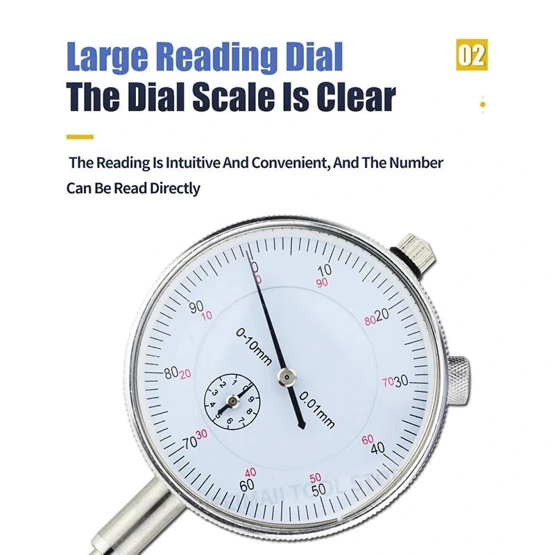 Precision Dial Indicator with Magnetic Stand - 0-10mm/30mm/0.8mm Micrometer Measuring Tool