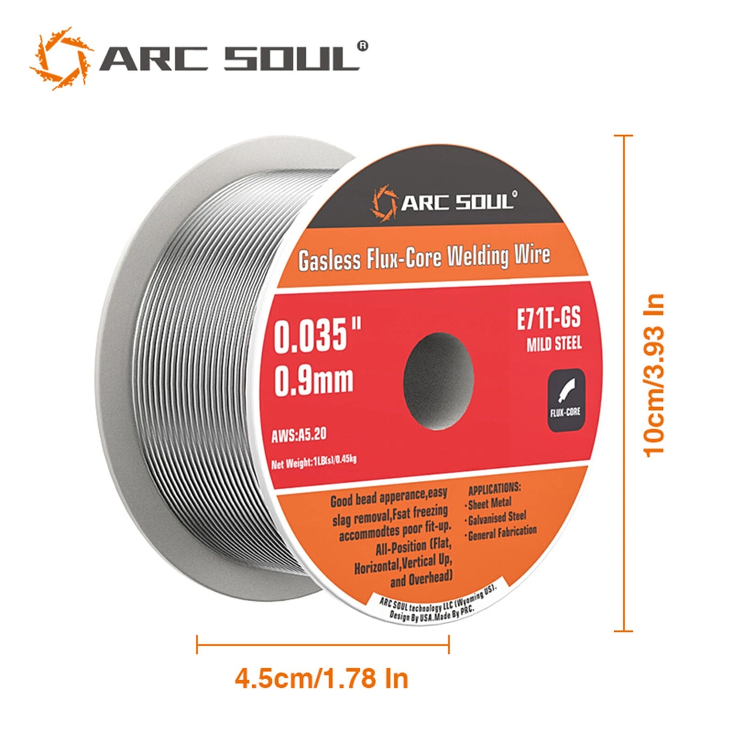ARC SOUL 0.9mm Flux-Core Welding Wire - Gasless, Self-Shielding, Ideal for Home & Professional Use, 0.45kg/0.9kg