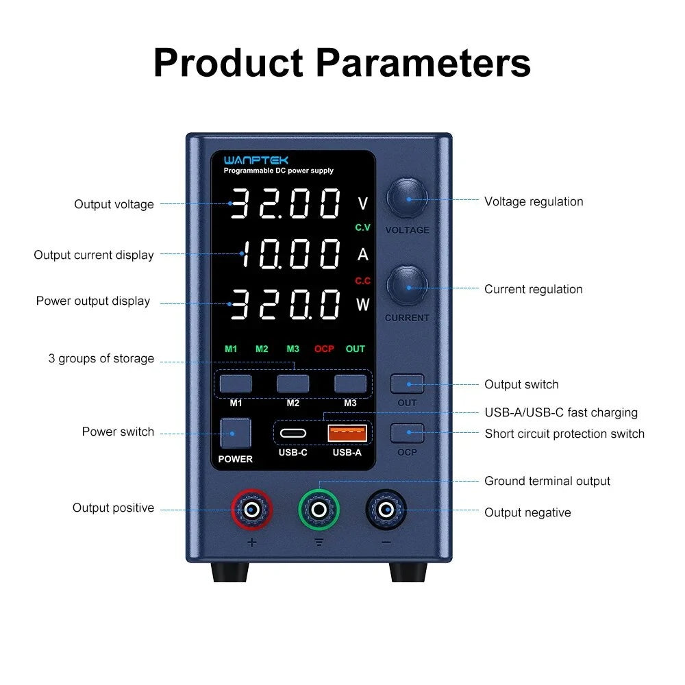 WANPTEK Digital Power Supply 0-160V 0-10A with Multi-Function Protection & Stability for Electronics - Model EPS Series