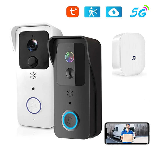 Guudgo Dual-Band WiFi Video Doorbell 1080P Tuya Outdoor Wireless Intercom with Human Detection and Waterproof Features, Smart Home Surveillance with App Alerts