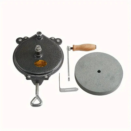 Compact Hand Cranked Knife Sharpener - 6-inch Manual Metal Grinder with Coarse and Fine Sand Wheels, No Electricity Needed