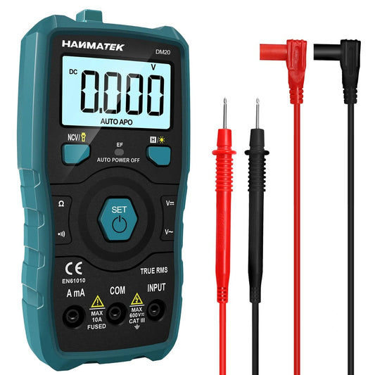 HANMATEK DM20 Digital Multimeter 6000 Counts Auto-Ranging with Non-Contact Voltage Function for AC/DC Voltage, Current, Resistance, Continuity Measurements