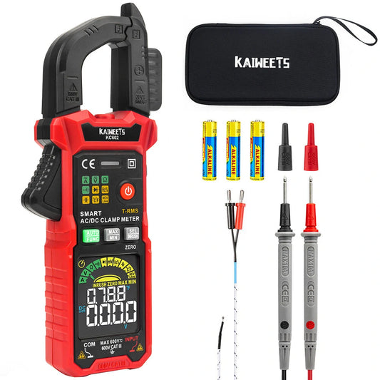 KAIWEETS 602 Digital Clamp Meter 600V 600A HD Screen Intelligent Precision Tool for Safe AC/DC Measurements
