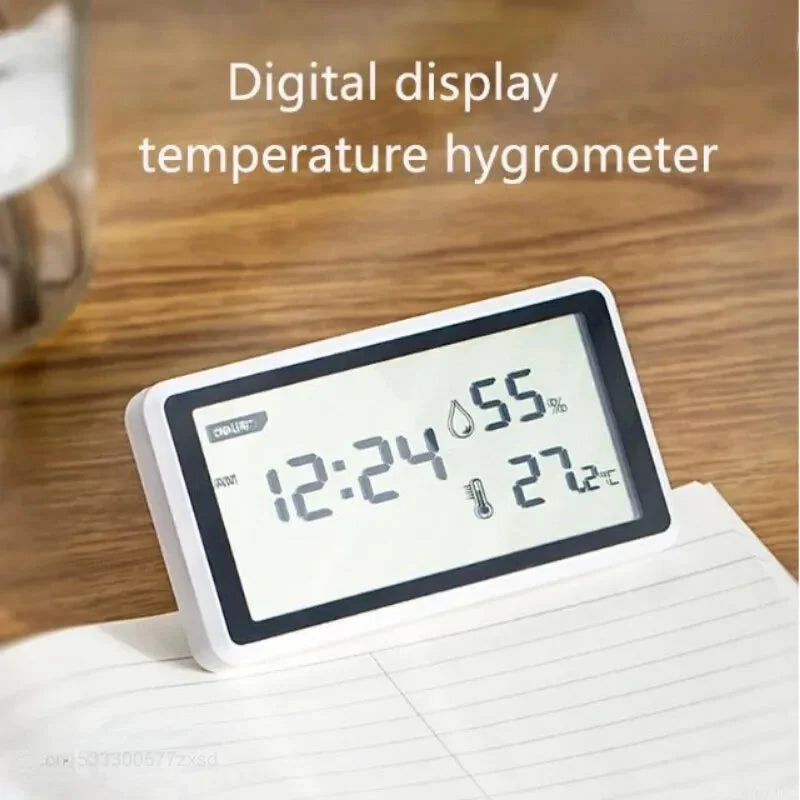 High-Precision Deli Weather Station: 0.1℃ Thermometer, Hygrometer, LCD Display, Clock, Long Battery Life